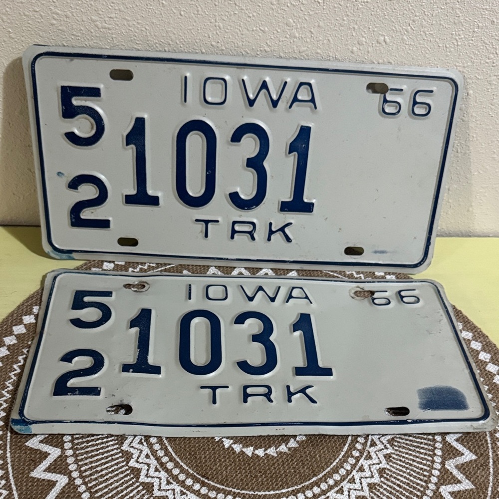 Pair of Vintage Iowa Truck License Plates 1966